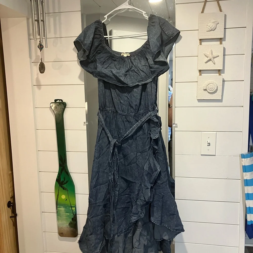 Blue Ruffle Dress size large - Picture 1 of 6